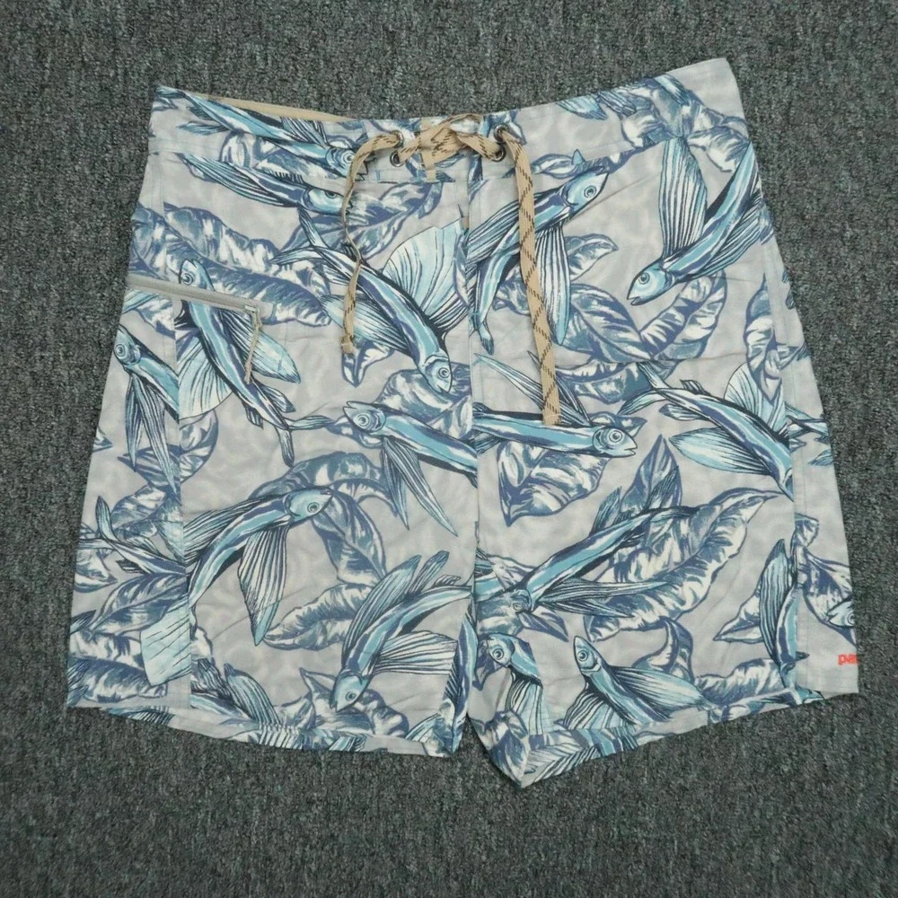 Patagonia Board Shorts Mens 30 Blue Printed Wavefarer Flying Fish Swim